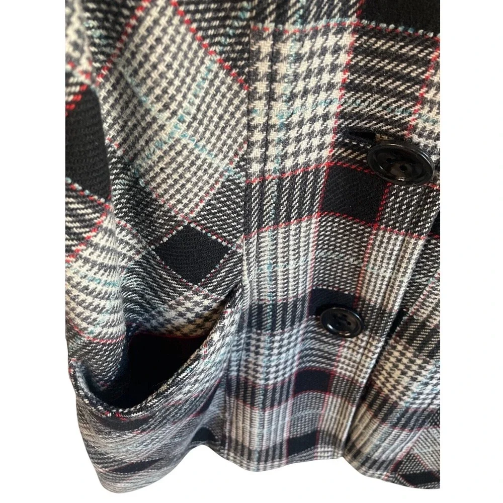 ⁠GUESS Plaid Swing Coat 3/4Sleeve Wool Blend Satin Lined Y2K Dark Academia Large